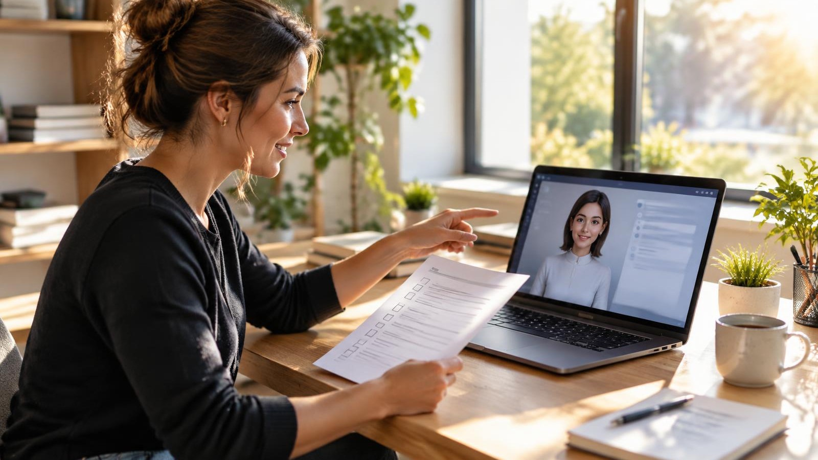 A founder handing a task list over to an AI assistant on screen